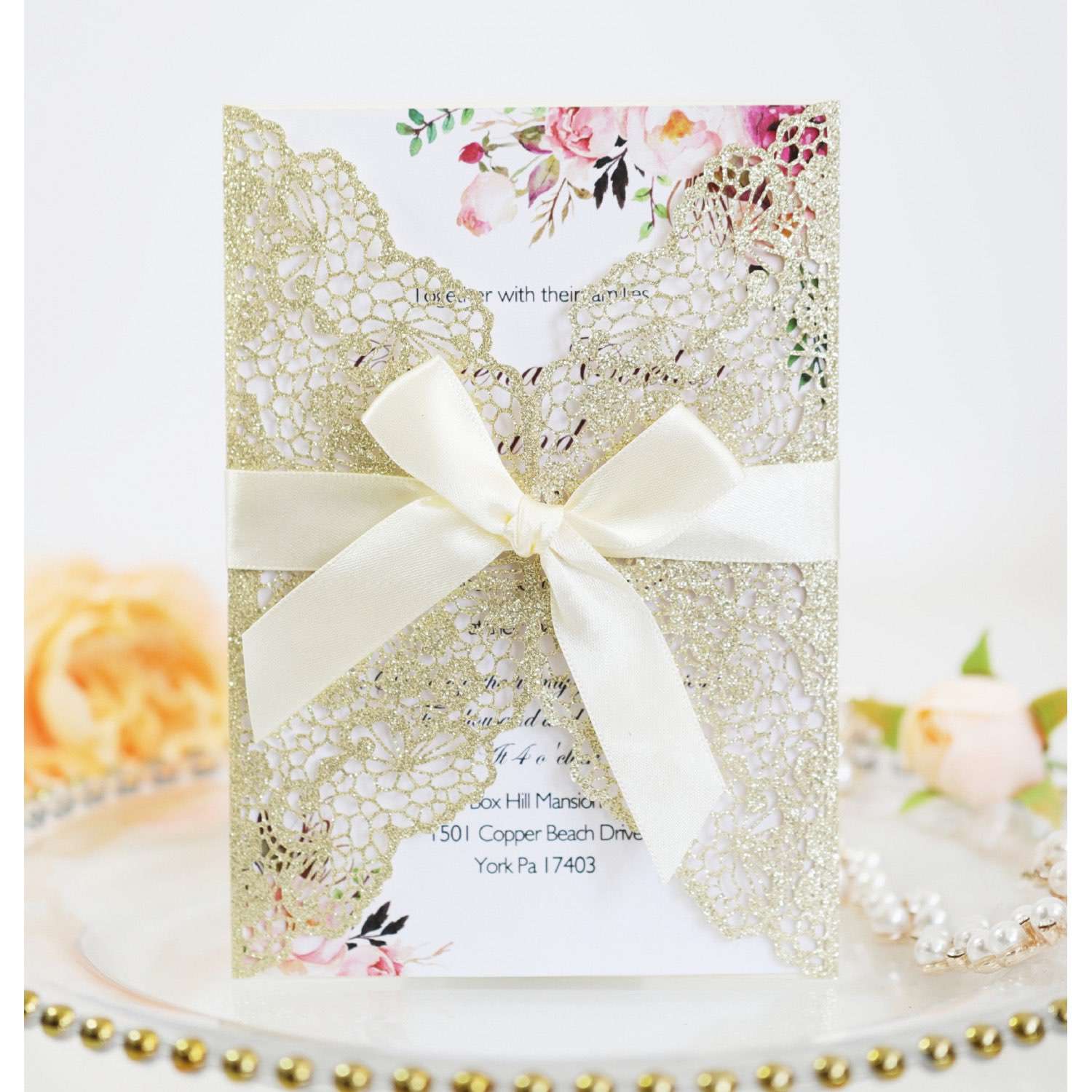 Elegant Invitation Wedding Supplies Laser Cut Glitter Paper Holiday Greeting Card